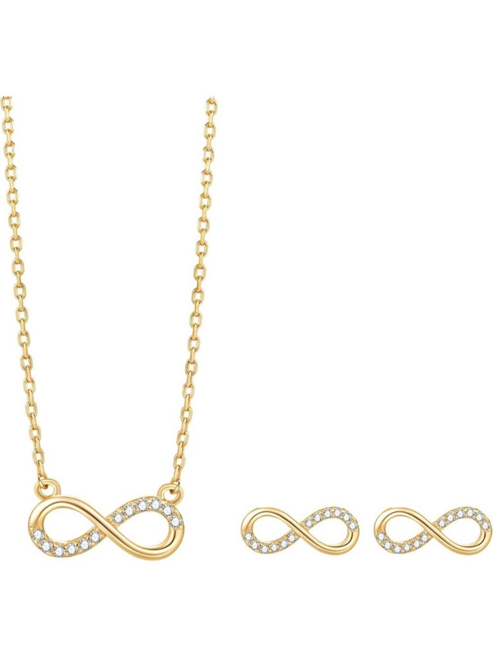 Elegant 18K Gold & Rhodium Plated CZ Necklace & Earrings Set, Dainty Clover Halo
